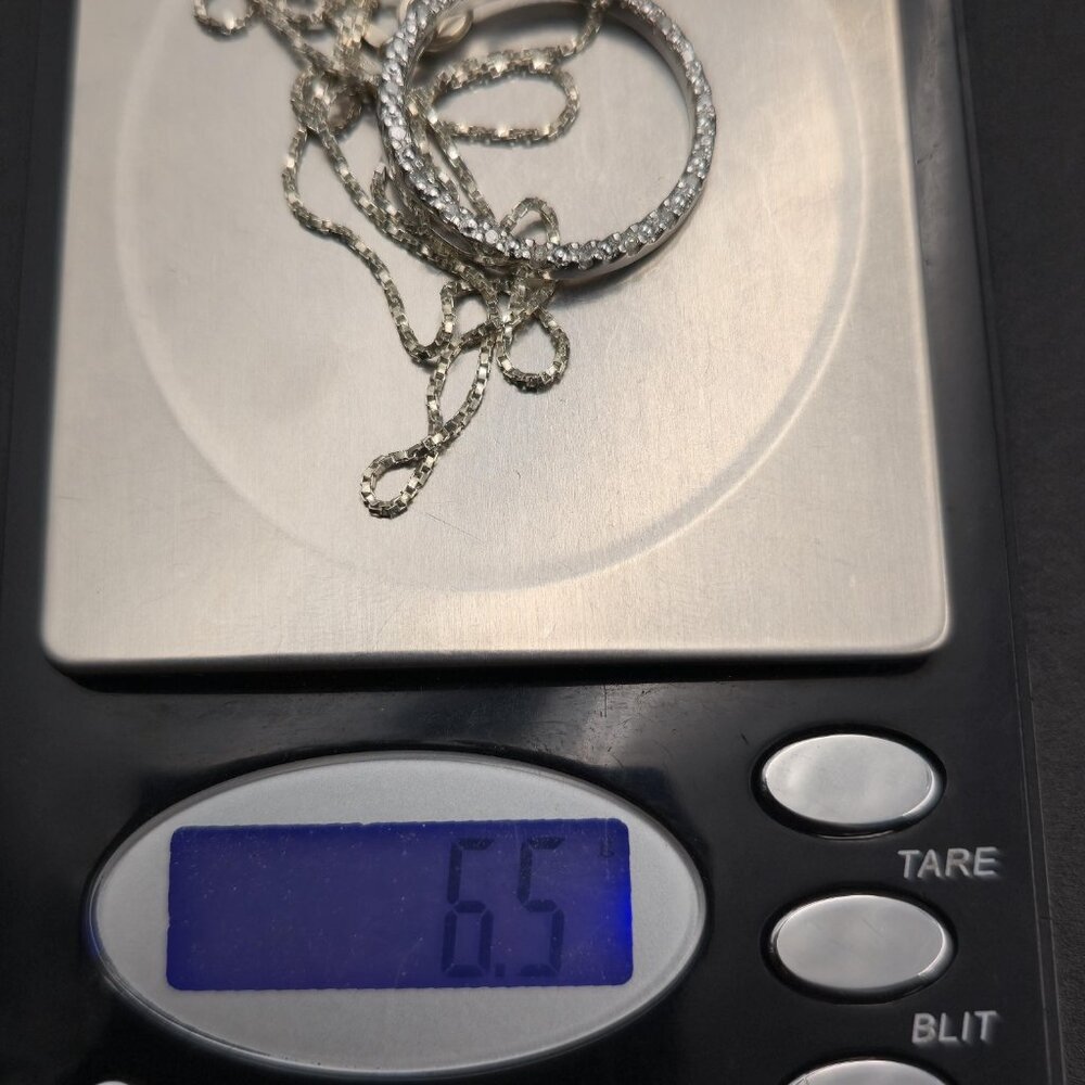 20 Inch Sterling Silver Many Small Diamonds Circle Pendant Necklace A6615 - Picture 9 of 9